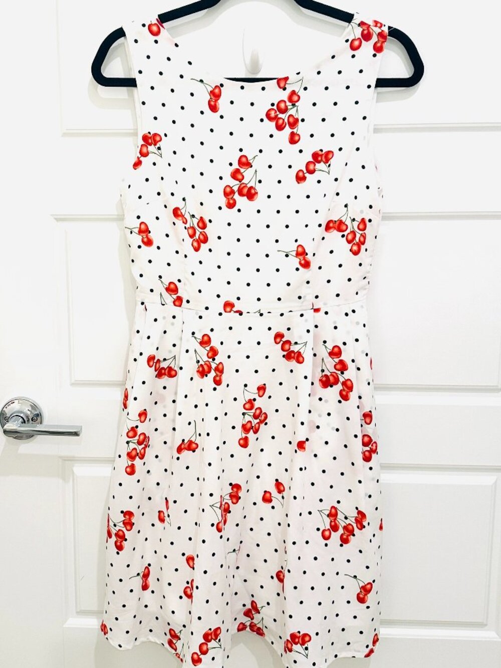 LA SOUL CHERRY AND POLKA DOT RETRO MINI DRESS SMALL